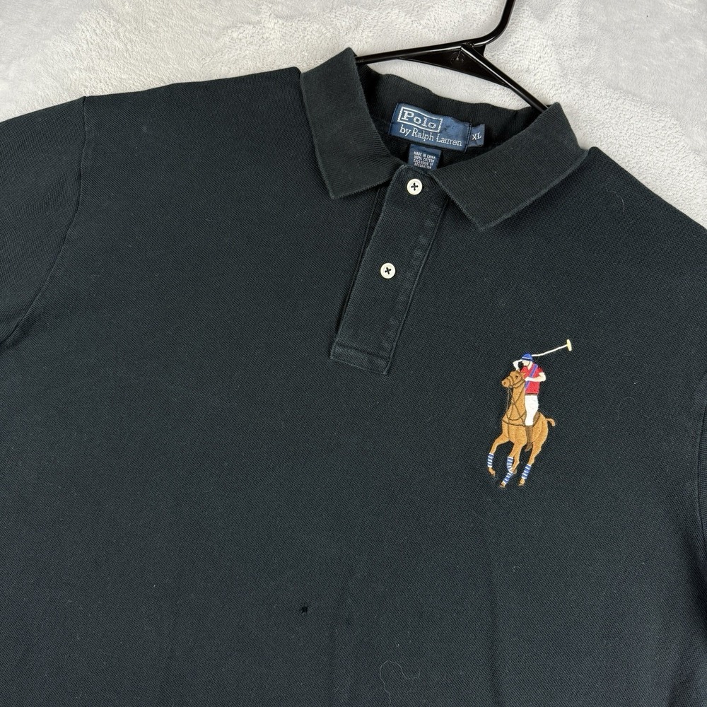 Polo Ralph Lauren Shirt Mens XL Black Big Flesh Pony Polo Pique Knit Golf